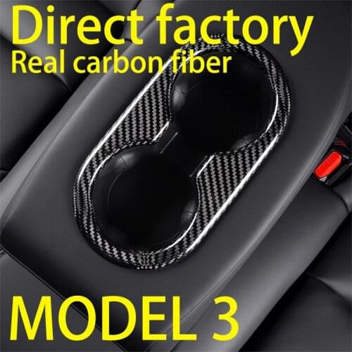 For TESLA Model 3 Styling Interior Modified Accessories Decorative Bright Matte Carbon Fiber Rear Drain Cup Storage Holder Frame