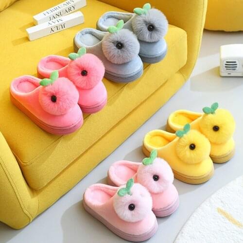 Children Winter Slippers Girls Fluffy Slides Home Indoor Faux Fur Plush Flip Flops Toddler Boys Slippers Kids Warm Shoes CSH963