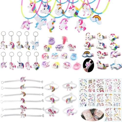 Unicorn Party Supplies Pinata Birthday Party Favors Kids Unicorn Necklace Bracelet Ring Hairpin Keychain Christmas Gifts