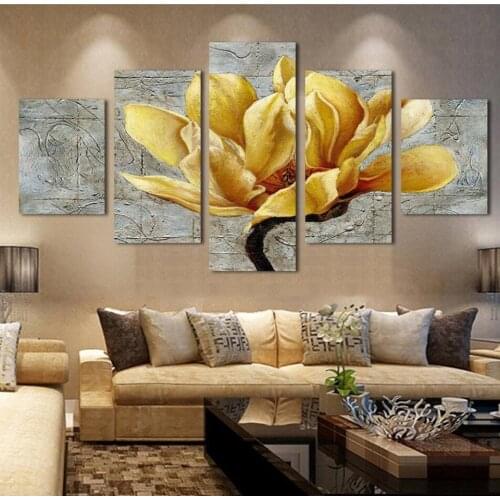 HD Printed Pictures Poster Canvas Wall Art Pictures HD 5 Panel Yellow Flower For Living Room Home Decor Painting(No Frame)