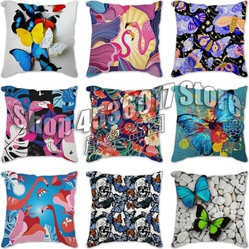 Cotton Linen Cushion Cover butterfly & flamingo Pillow Case Home Decorative Pillows Cover Sofa Car Pillowcase fall pillow case