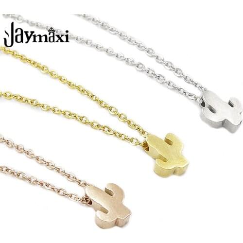 Jaymaxi Desert Cactus Pendant Necklace Mirror Polished Stainless Steel Plant 45cm Chain Women Cute Gift DIY Jewelry