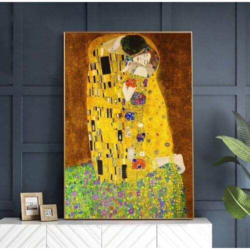Gustav Klimt Kiss Art Print On Canvas World Famous Oil Painting Reproduction Vienna Secession Wall Picture Decoration Quadros