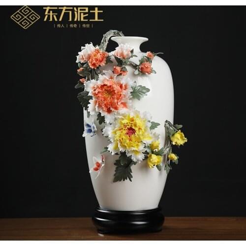 Traditional clay ceramic vase furnishing articles dehua pinch flower crafts home sitting room TV ark rich ancient frame