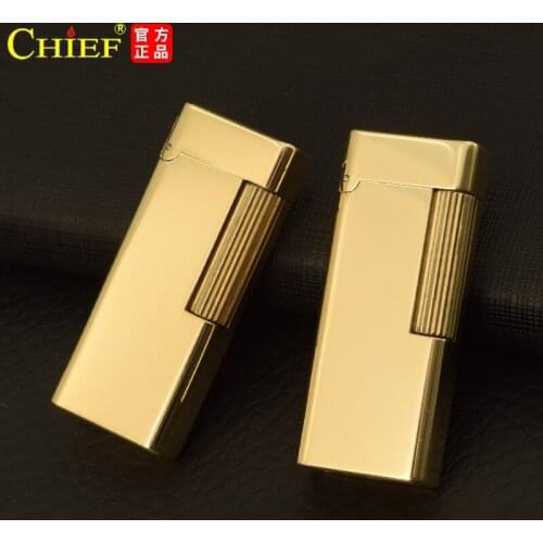 Chief Kerosene Lighter Brass Metal Body Sliding Ignition Creative Vintage Grinding Wheel Mens Gift Lighter