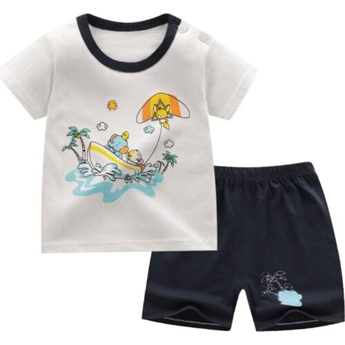ZWY862 Boy Clothes Outfit Short Sleeve Suit Cotton Girls Boys Summer Clothes Toddler Sets Children Kids T-shirt for 3-14 Year