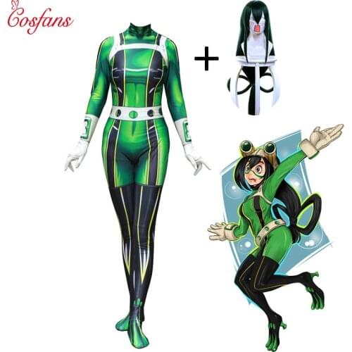 My Hero Academia Froppy Tsuyu Asui Cosplay Costume Spandex Zentai Suit Women Girls Bodysuits Halloween Adults costume and wigs