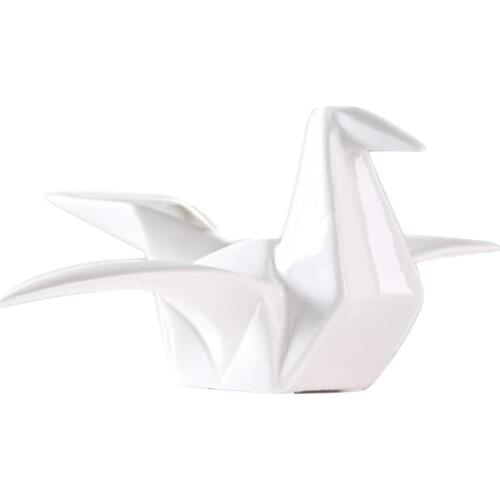 Creative Ceramic Origami Crane Figurine Statue Kids Birthday Decor