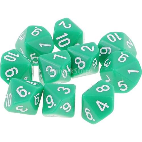 10pcs 10 Sided Dice D10 Acrylic Dice for Dungeons and Dragons Games Light Green