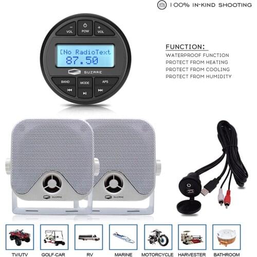 Marine Stereo Audio Waterproof Boat Radio Bluetooth Receiver Car MP3 Player+4inch Marine Speaker+USB Cable For RV UTV Motorcycle