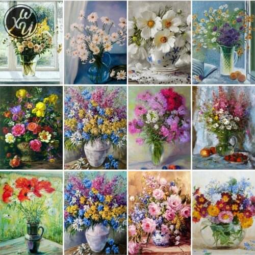 Full Drill Painting Kits Flower Vase Round Square Rhinestones Stitch Embroidery 5D Diamond Art Mosaic Accessories for Home Decor