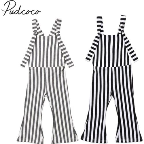 2018 Brand New Toddler Infant Child Kids Baby Girls Stripes Overalls Brace Pants Romper Bell Bottoms Sleeveless Outfits 6M-5T