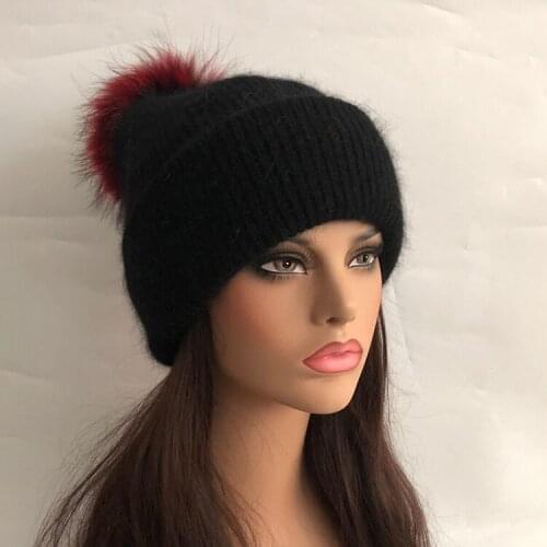 Fashion New Winter Hats Real Fox Fur pompoms beanies For Women Solid Rabbit Fur Hat Casual Wool Warm Skullies Beanies Hats Caps