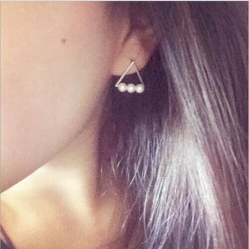 New 925 Sterling Silver Jewelry Fashion Personality Geometry Triangular Tassel Pearl Wholesale Stud Earrings SE192