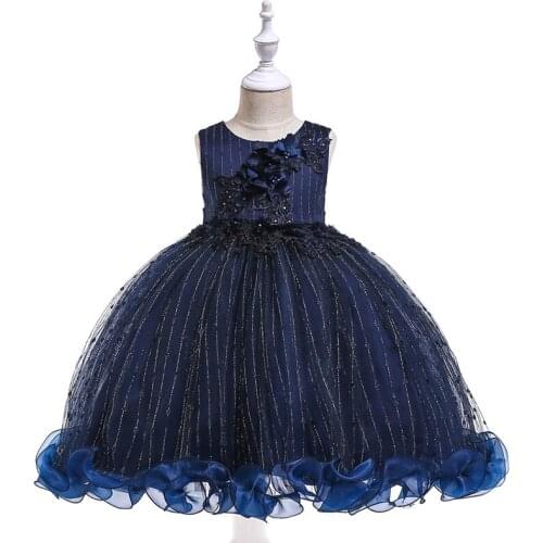 Girls Dress Pearl Applique Stripe Kids Princess Wedding Prom Designs Ball Gown Teenager Sequin Birthday Party Evening Dresses