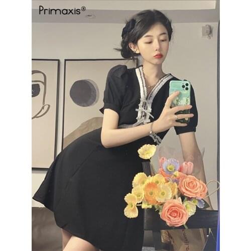 Primaxis Prom Evening Dresses Elegant Lace casual Party Franch fairy V-neck Bows Mid Length dresses woman summer 2021 Lady