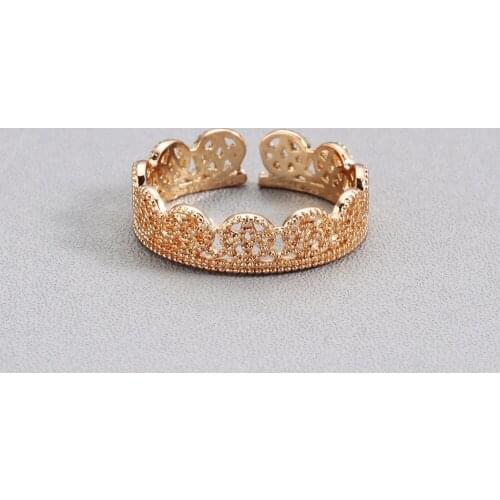 QIMING Fashion Crown Rings Women Gold Wedding Jewelry Princess Party Gift Adjustable Open Finger Ring For Girls