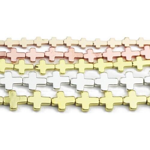 Jesus Cross Rose Gold Silvers Natural Stone Hematite Spacer Loose Beads For Jewelry Making DIY Accessories Bracelet 6/8/10MM