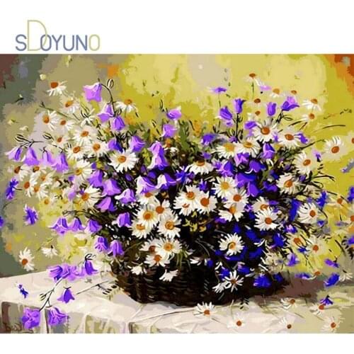 SDOYUNO DIY Acrylic Painting By Numbers Kits 60x75cm Pictures By Numbers Flowers Frameless Handpaint Home Paingting On Canvas
