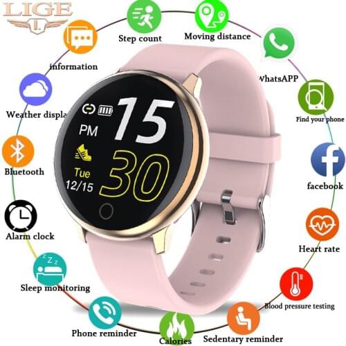 LIGE Smart Fitness Watch Women Heart Rate Blood Pressure Monitor Fashion Activity Tracker IP67 Waterproof Sports Smart Watch Men