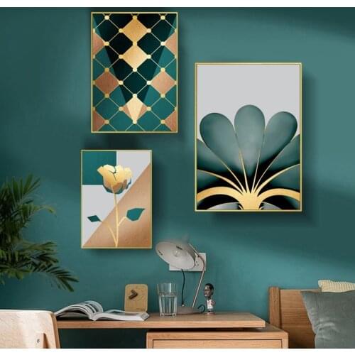 Modern Geometric Deer Flamingo Gold Green Leaves Canvas Painting Print And Poster Wall Art Pictures for Living Room Home Decor