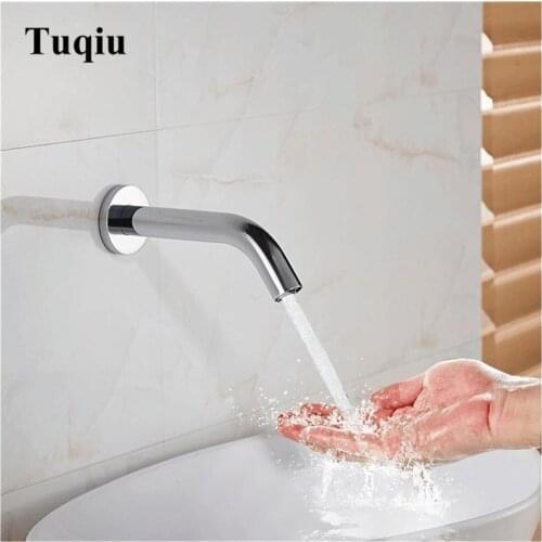 Contemporary Bathroom Chrome Sensor Tap Automatic Water Faucet Washer Wall Mount Bathroom Mixer Tap