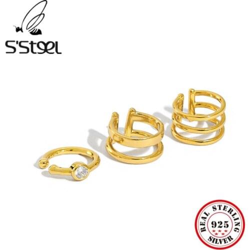 SSTEEL Korean Earrings 925 Sterling Silver Clip Earring For Women Simple Zircon Gold Earings Boucle Oreille Femme Fine Jewelry