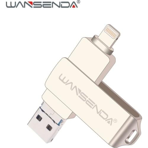 WANSENDA OTG USB Flash Drive Pen Drive 128GB 64GB 32GB 16GB 8GB USB Stick Flash Disk 3 in 1 Pendrive for iPhone/Android/PC