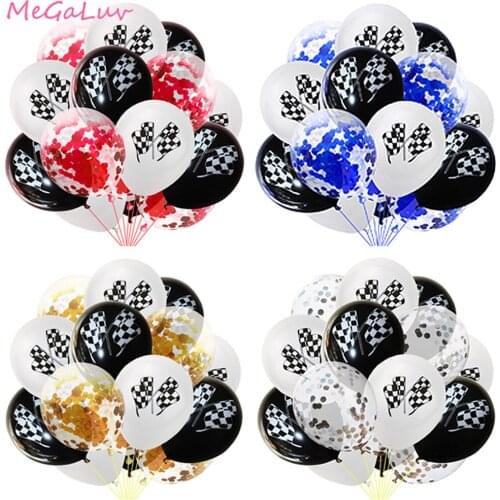 Black White Racing Flag Latex Balloons Confetti Balloons Checkered Race Car Themed Party Kids Birthday Party Decoration Air Ball