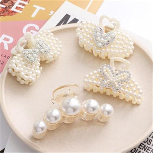 Hair Clip Headdress Simple Claw Scratch Atmospheric Pearl Rhinestone Grap Hairpin Hair Accessories