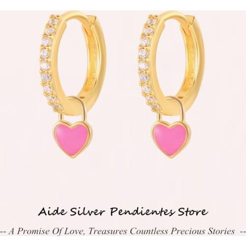 AIDE 925 Silver Hoop Earrings For Women 2021 Trend Rose Red Zircon Huggie Earring Gold Fine Jewelry Pendientes Mujer Party Gifts