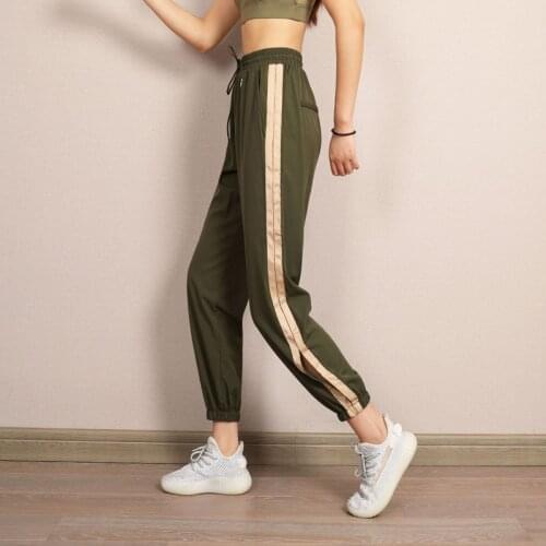Women Side Stripe Running Pants Leg Open Split Yoga Sports Pants Loose Comfortable Fitness Exercise Workout Trousers Plus Size