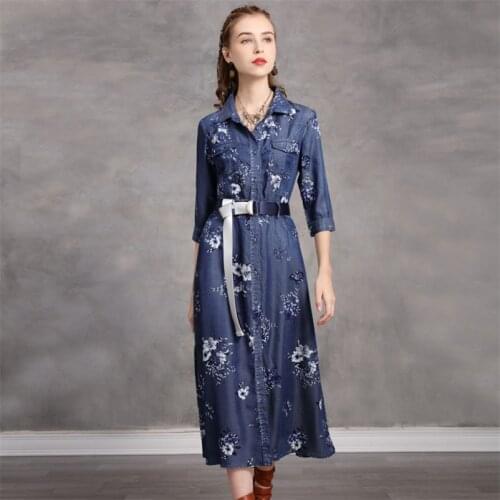 Brand New Autumn Womens Silk Dress 2020 Vintage Women Single Breasted Dresses Half Sleeve Belt Female Vestidos Q82255 Vestido