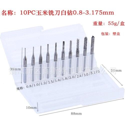 10pcs 3.175 Diameter CNC End Mill Cutter Mini PCB Carbide Router Bits Kit Set 0.8-3.175 mm For Milling Tools
