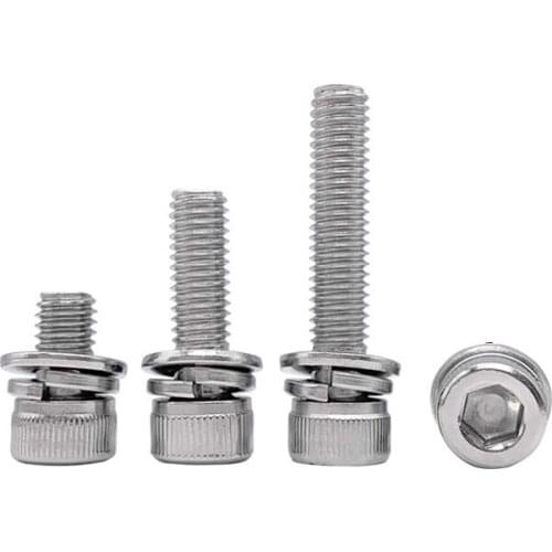 10pcs M8 Allen cylidrical head knurled screws spring pad washer combination screw mechanical bolts steinless steel 12mm-50mm