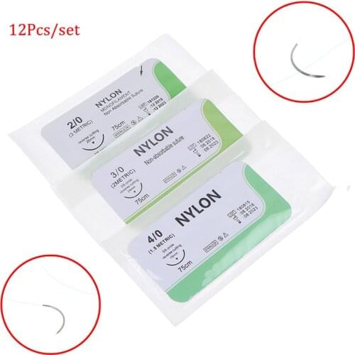 12 PCS Needle suture nylon monofilament non-injured suture medical thread suture for medical surgical suture practice kit Hot