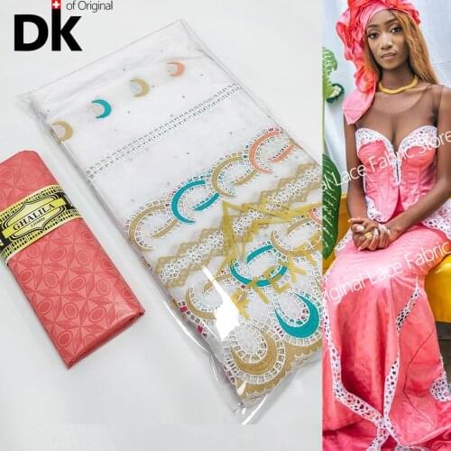 2.5+2.5 Yards 2021 Latest African Lace High Quality Bazin Riche Gextczer With Swiss Voile Lace Cotton Net Lace In Switzerland