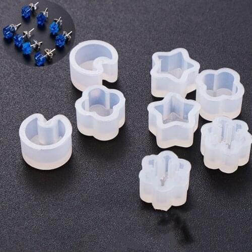 2 Pcs/Set Silicone Mold Ear Stud DIY Jewelry Making Snowflake Moon Star Flower Shape Mini Small Molds Epoxy Resin Crafts Tools