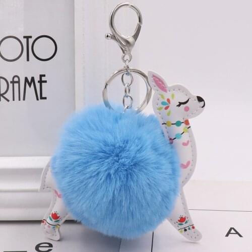2020 wholesale New Christmas Fawn Plush Keychain PU Leather Sika Deer Hair Ball Pendant Lady Bag Car Ornament