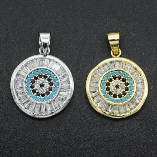 22x15mm 100% CZ Zircon DIY Jewelry Round Disc Charm Pendant Wholesale Bracelet Making Charm Jewellwery Finding Supplies