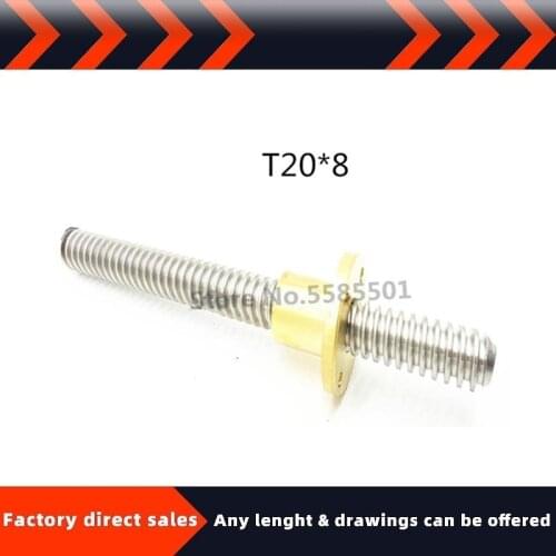 304 stainless steel trapezoidal threaded screw T20*8 screw with copper nut