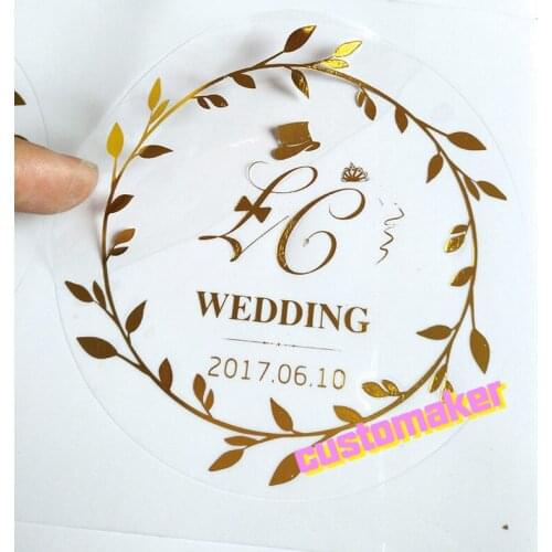 500 pcs Custom Wedding Thank You Gift Tags gold transparent damask PVC Sticker design Clear Logo Shower Wedding ding Baby matte