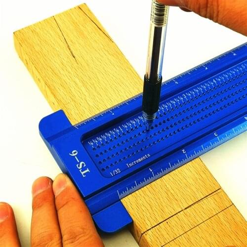 6/8inch Aluminum Scale Ruler T-type Hole Ruler Woodworking Scribing Mark Line Gauge Carpenter Measuring Tool