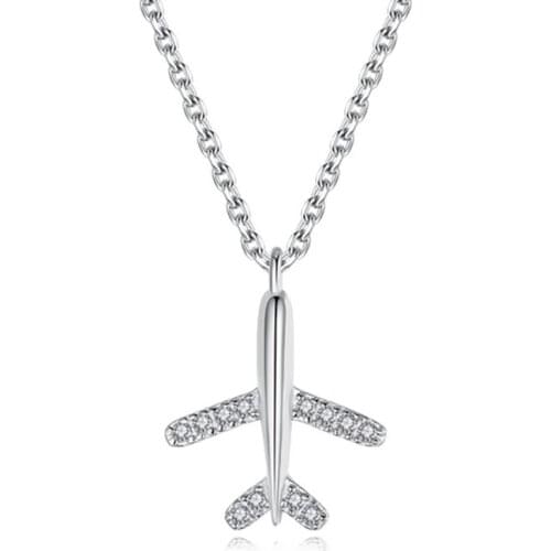 925 Sterling Silver Zircon Airplane Link Chain Charm Pendant Choker Necklace For Women Fine Jewelry dz164