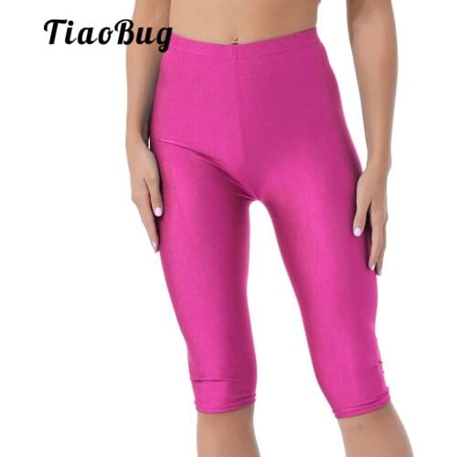 Women Girls Shiny Metallic Stretch Half Leggings Gymnastic Ballet Dance Yoga Tights Pants Hot Party Club Pole Dance Costumes