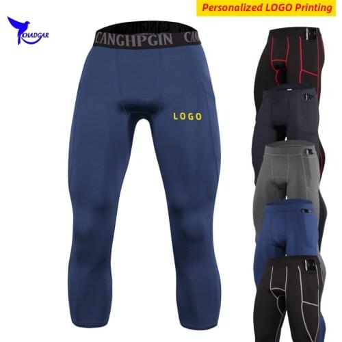 Quick Dry Gym Fitness Capris Leggings Men Compression Running Tights Jogging Exercise Workout Sportswear Pants 3/4 Personalized