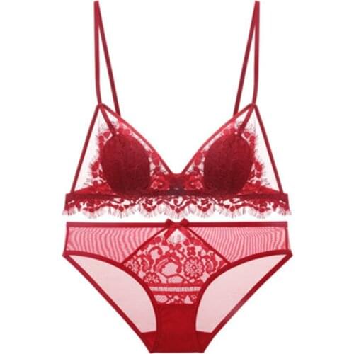 Sexy girl beauty house without rims bra suit is thin section non-inductive underwear sexy fine with black triangle cup