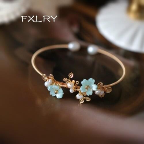 FXLRY Original Handmade Fashion Natural Pearl Flower Opening Adjustable Bracelet for women jewelry