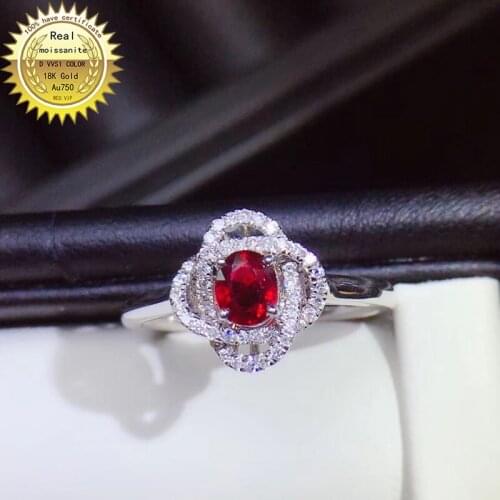 10K Gold ring Lab Created 1ct Ruby and Moissanite Diamond Ring With national certificate Ru-010