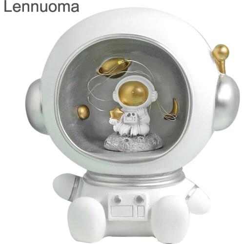 Lennuoma Astronaut Piggy Bank Figurines Lights up when charged Accessories Space man Statues Boy Bedroom Decor Birthday Gifts